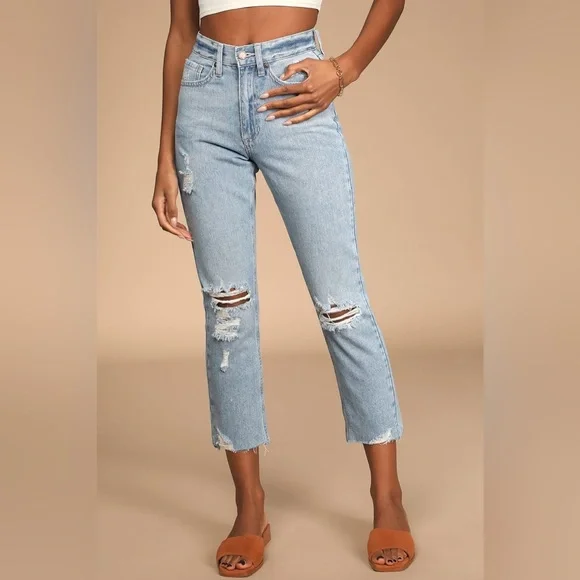 Vibes are Right Light Wash Distressed High Rise Cropped Jeans - Picture 2 of 10